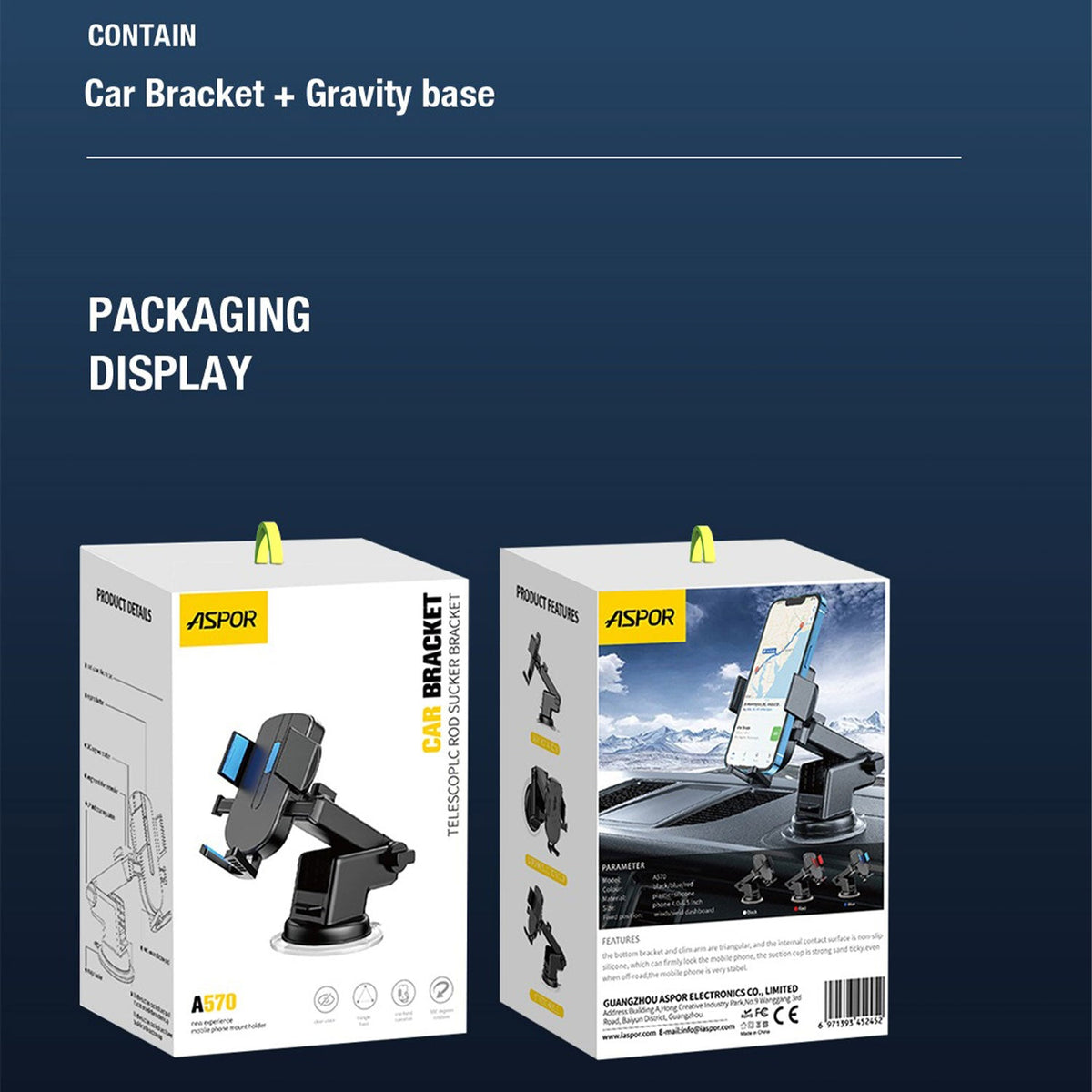 Aspor A570 360° Rotatable Car Mobile Phone Holder – view 4
