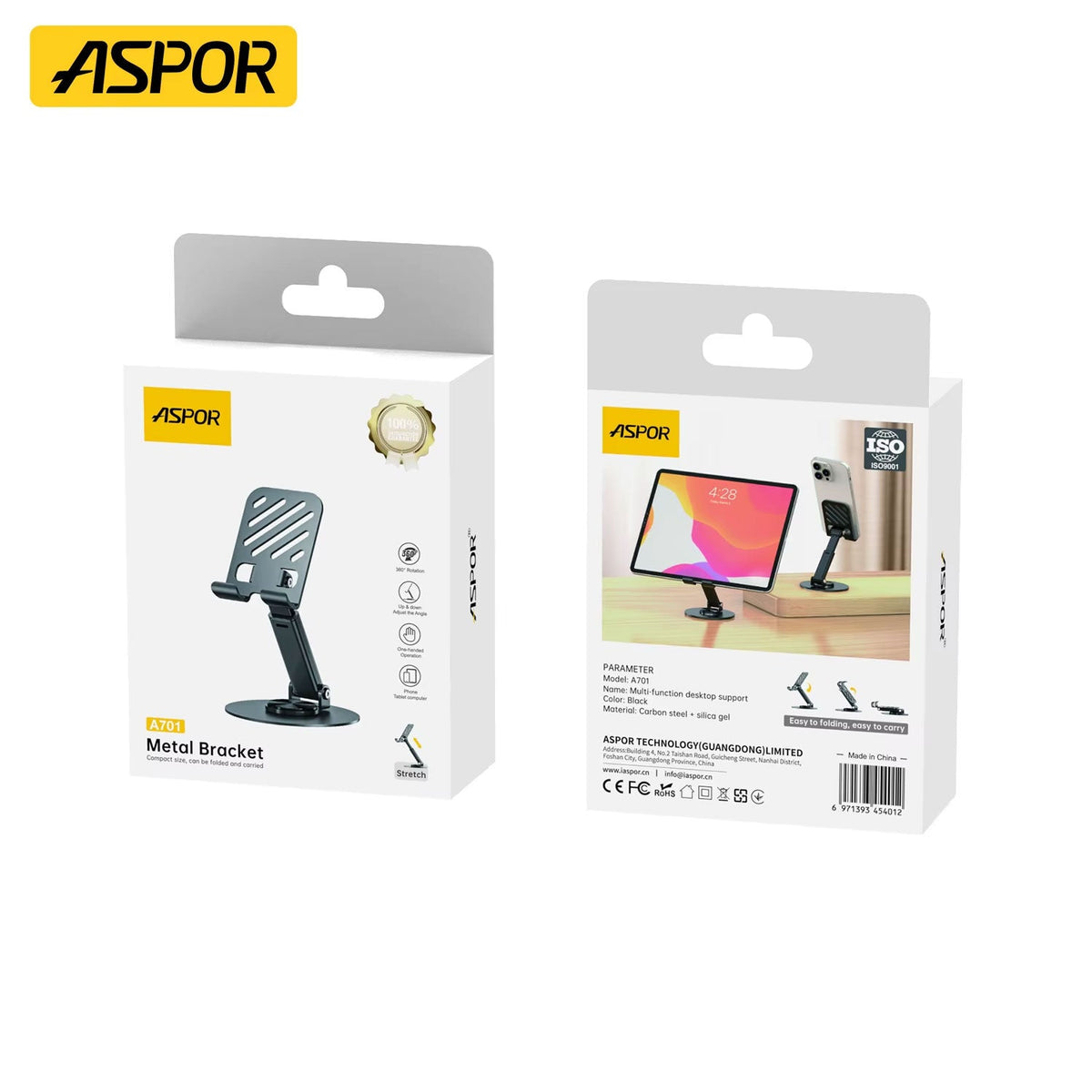 Aspor A701 Foldable Desktop Mobile Phone & Tablet Stand – view 4