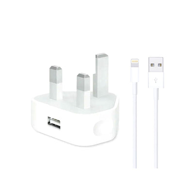 iPhone USB 5w Power Adaptor UK Pin With Lightning To USB Cable