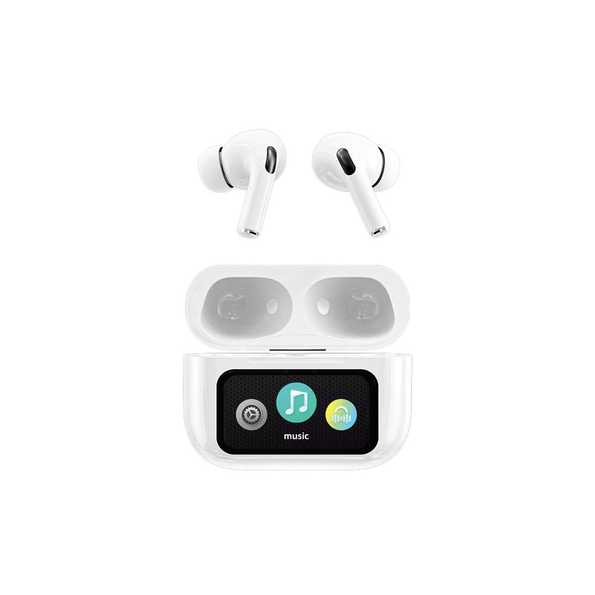 A9 Pro ANC/ENC Touch-Display Wireless Earbuds – White