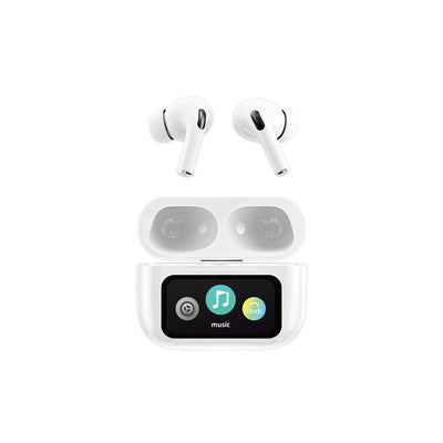 A9 Pro ANC/ENC Touch-Display Wireless Earbuds – White