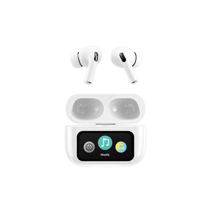 A9 Pro ANC/ENC Touch-Display Wireless Earbuds – White