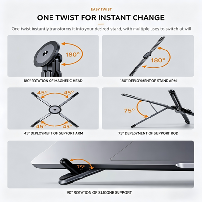 4-in-1 Magnetic Adjustable Ergonomic & Foldable Multi-Angle Laptop Mobile Stand