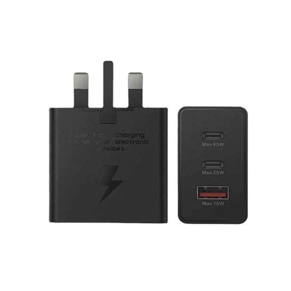 65w Samsung UK Pin PD Power Adaptor Trio (USB-C x2 Ports, USB-A Port)